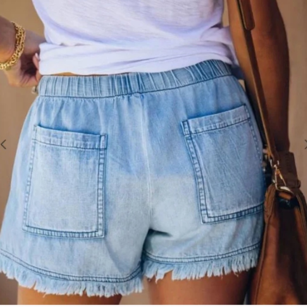 Women’s Denim Frayed Hem Drawstring Medium Wash Shorts in various NWT - Picture 4 of 4